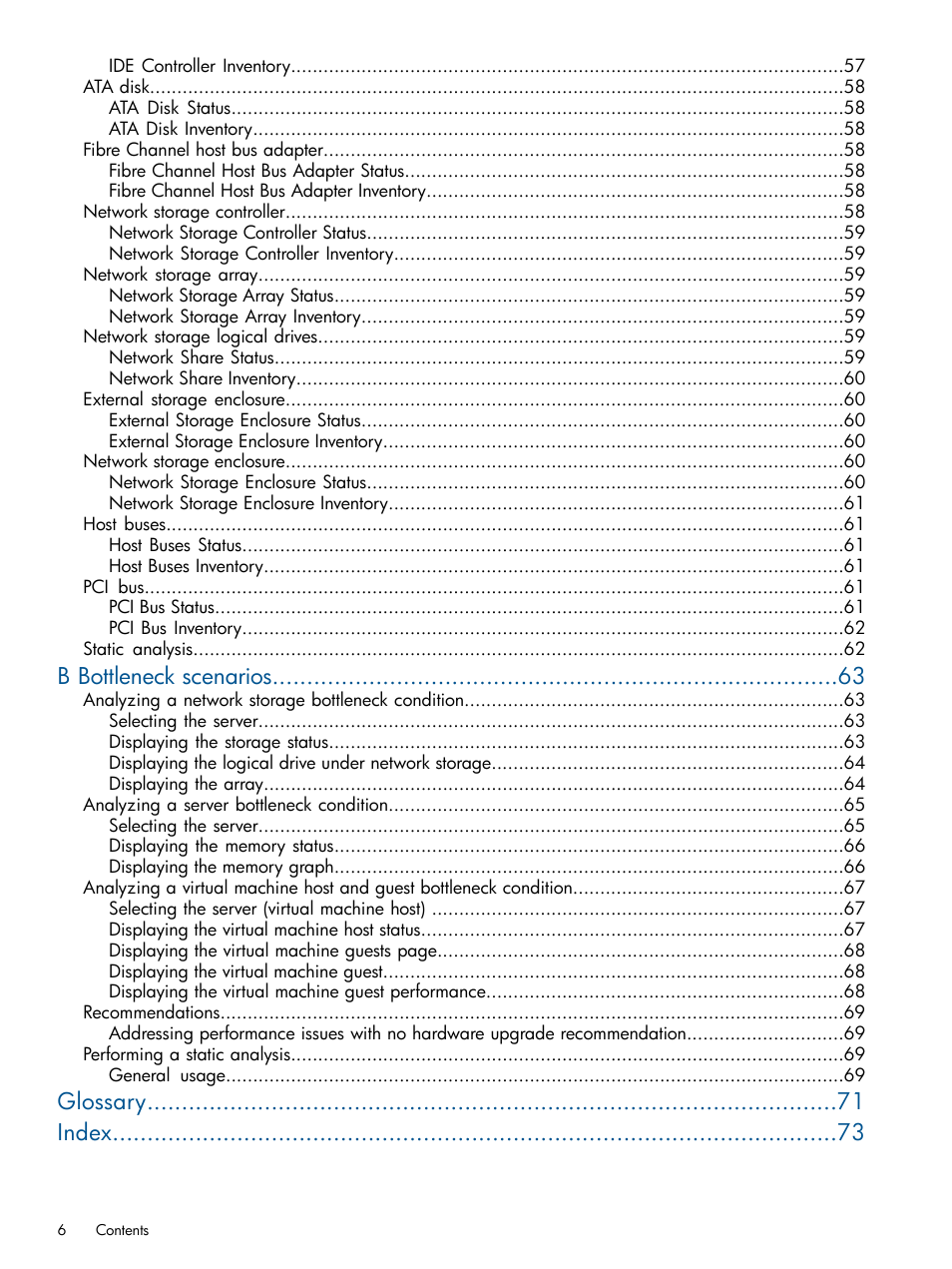 B bottleneck scenarios, Glossary index | HP Insight Control User Manual | Page 6 / 73