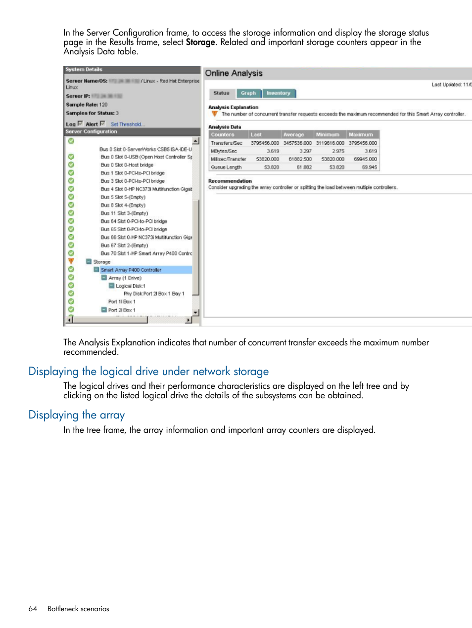 Displaying the logical drive under network storage, Displaying the array | HP Insight Control User Manual | Page 64 / 73