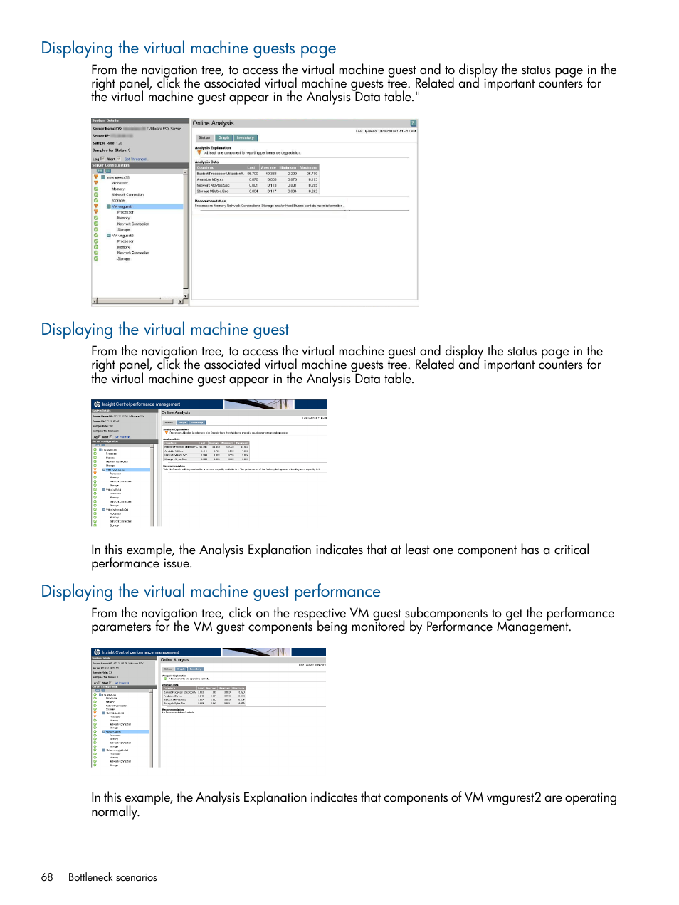 Displaying the virtual machine guest, Displaying the virtual machine guest performance, Displaying the virtual machine guests page | HP Insight Control User Manual | Page 68 / 73