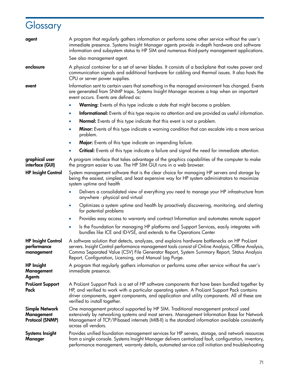 Glossary | HP Insight Control User Manual | Page 71 / 73