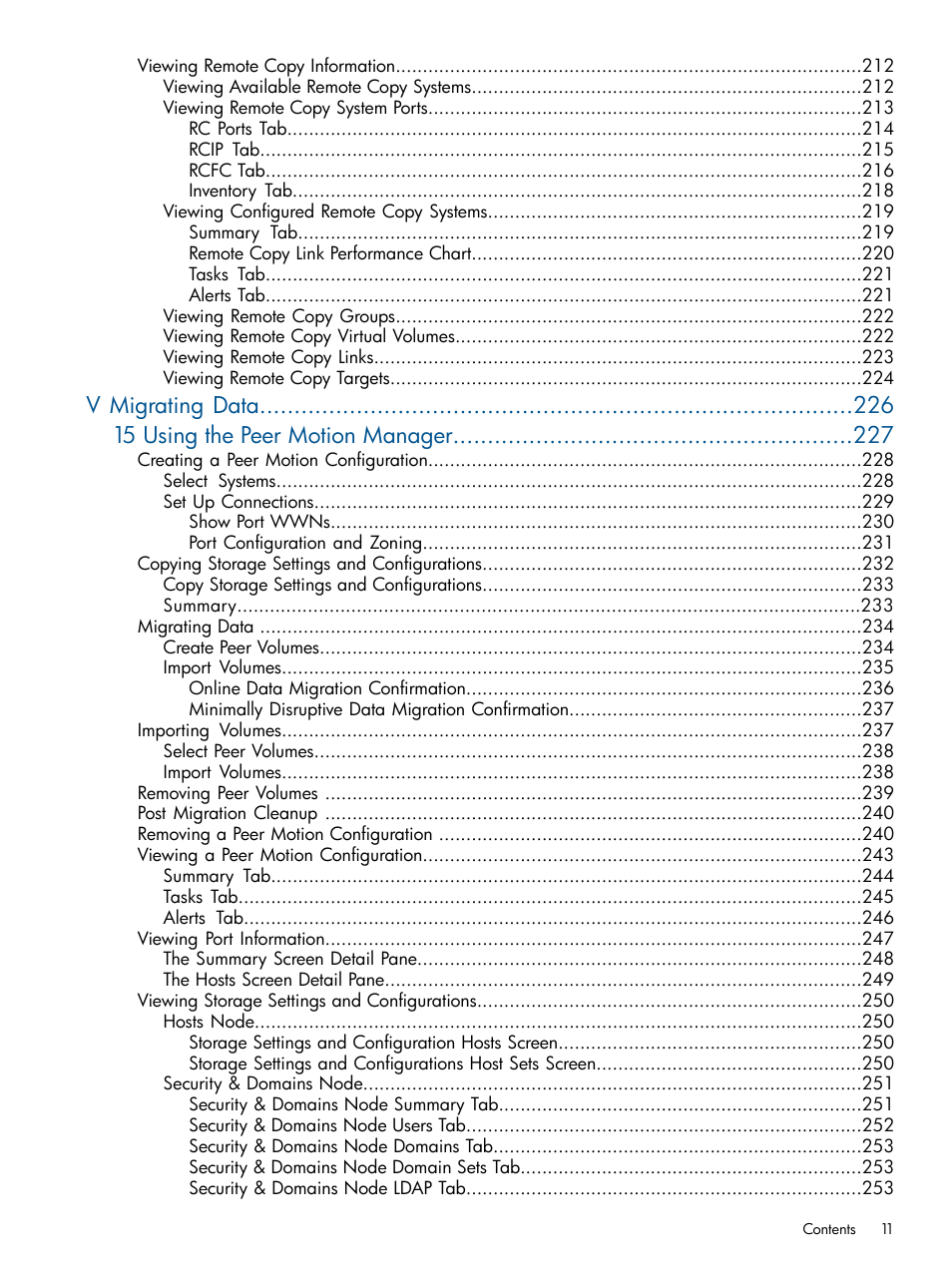 V migrating data 15 using the peer motion manager | HP 3PAR Operating System Software User Manual | Page 11 / 426