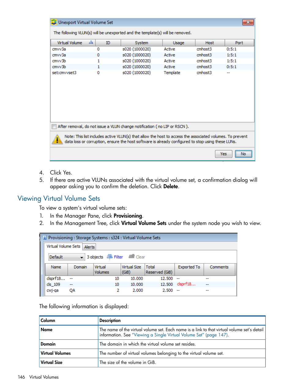 Viewing virtual volume sets | HP 3PAR Operating System Software User Manual | Page 146 / 426