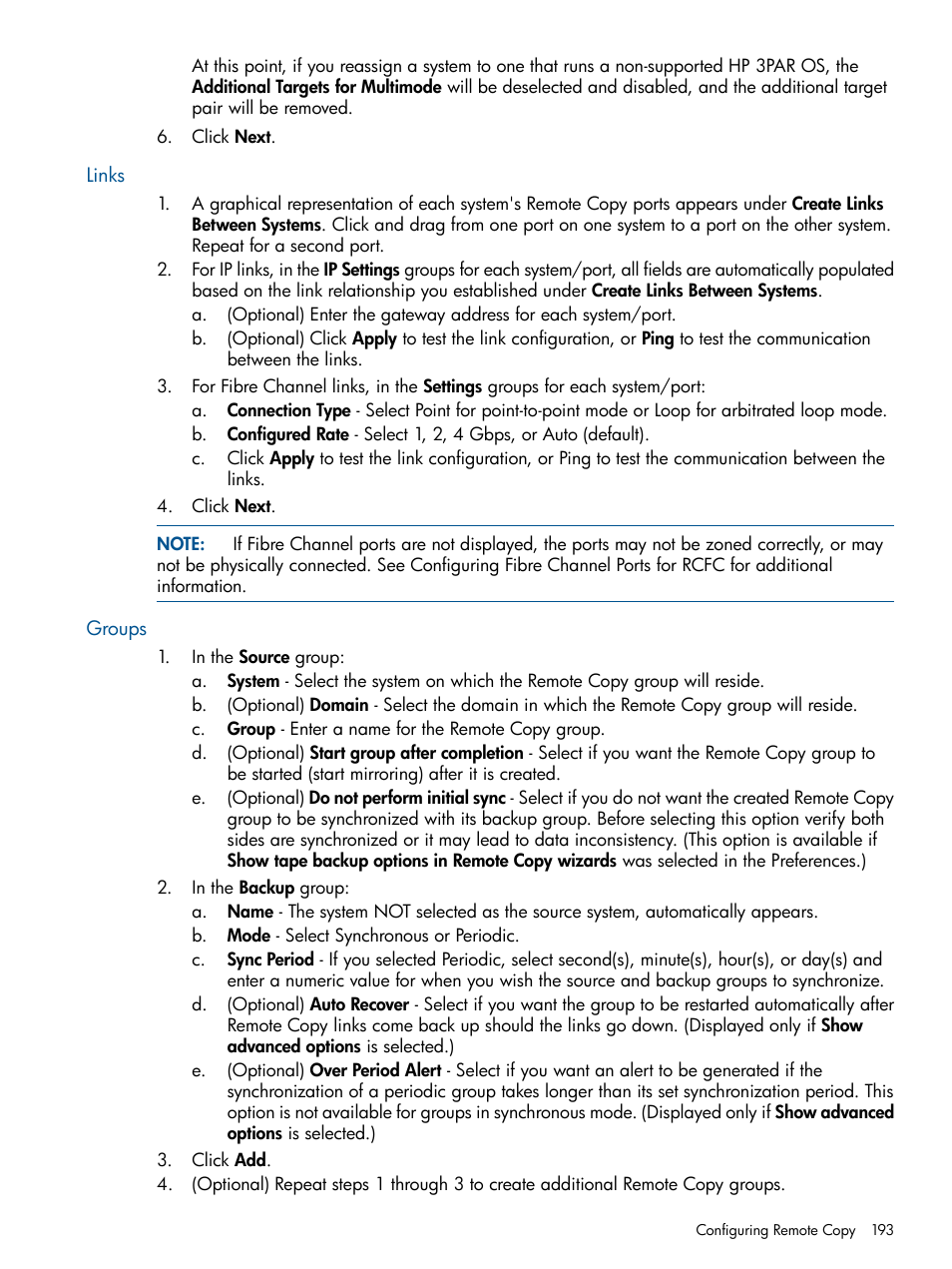 Links, Groups | HP 3PAR Operating System Software User Manual | Page 193 / 426