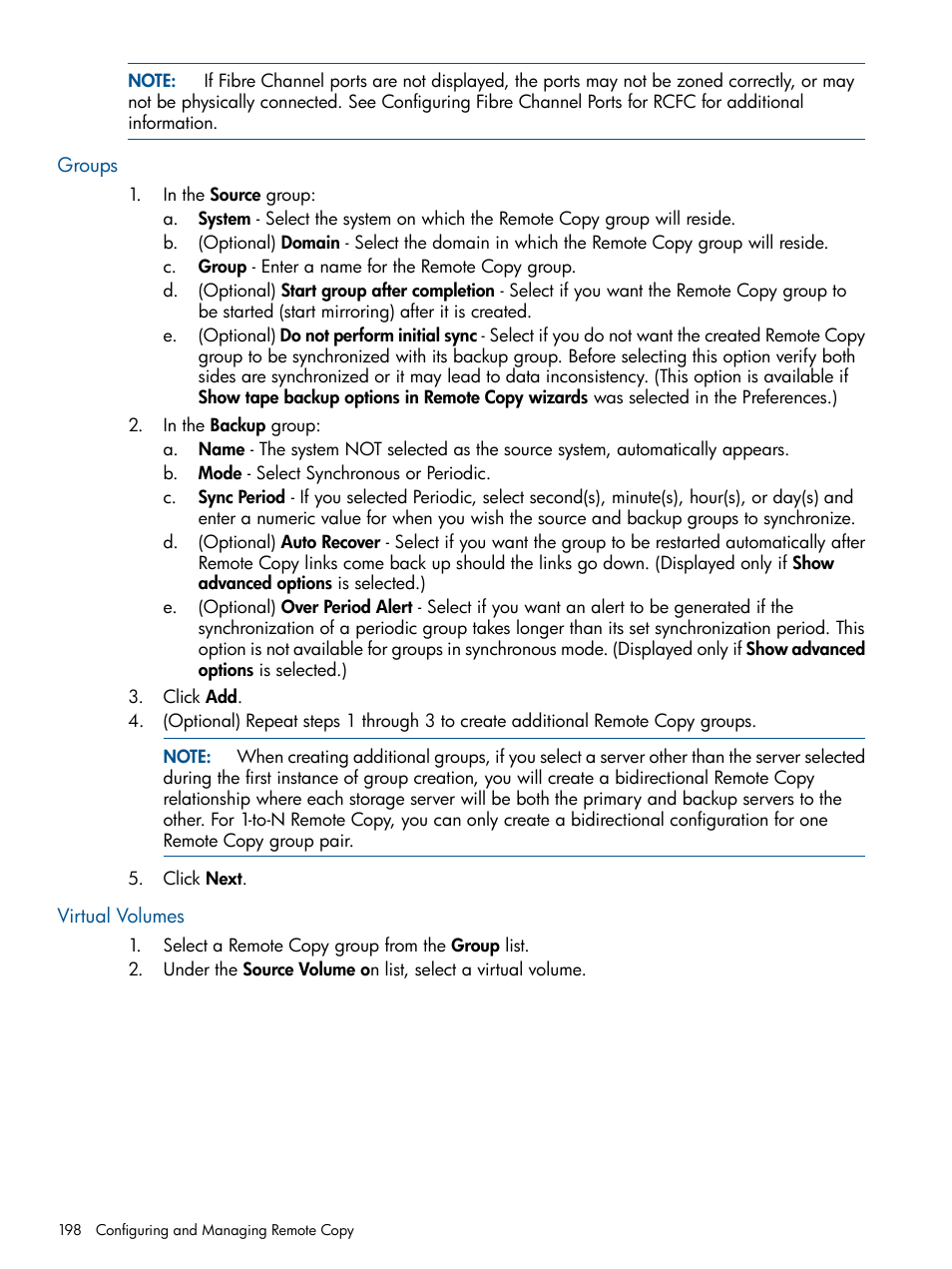 Groups, Virtual volumes, Groups virtual volumes | HP 3PAR Operating System Software User Manual | Page 198 / 426