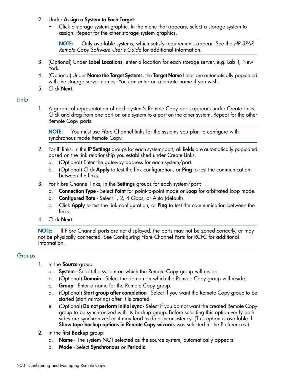 Links, Groups, Links groups | HP 3PAR Operating System Software User Manual | Page 200 / 426