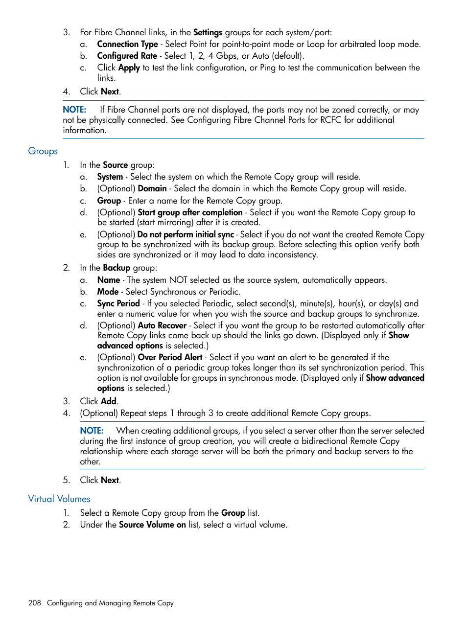 Groups, Virtual volumes, Groups virtual volumes | HP 3PAR Operating System Software User Manual | Page 208 / 426