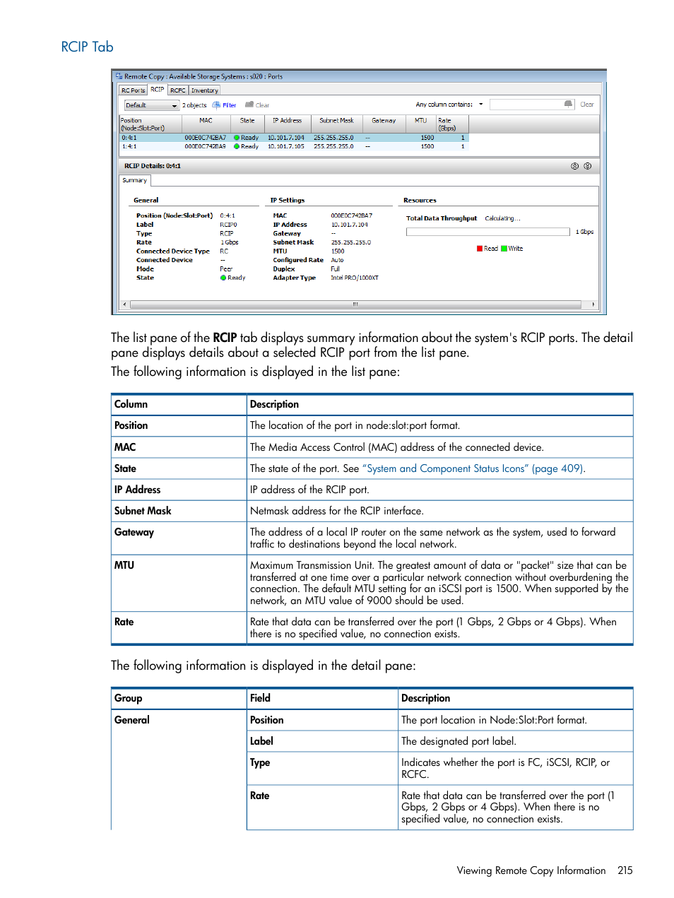 Rcip tab | HP 3PAR Operating System Software User Manual | Page 215 / 426