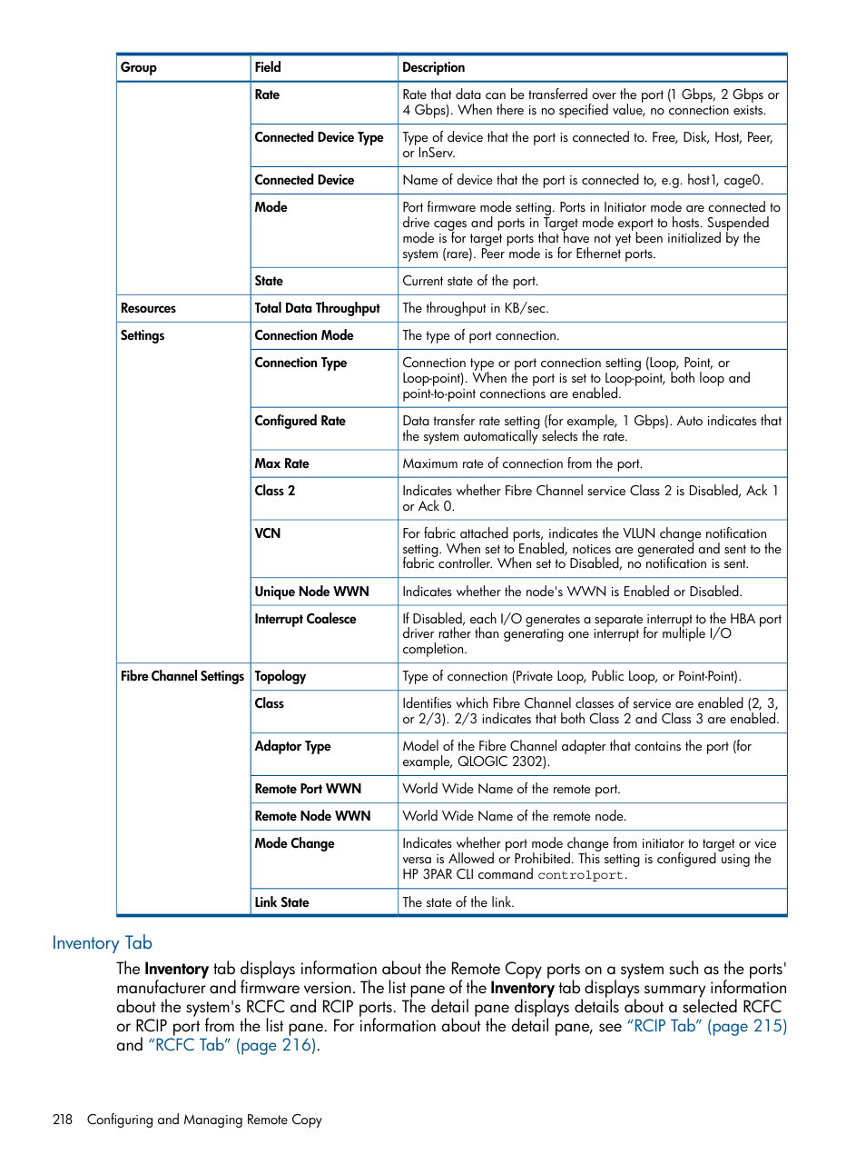 Inventory tab | HP 3PAR Operating System Software User Manual | Page 218 / 426