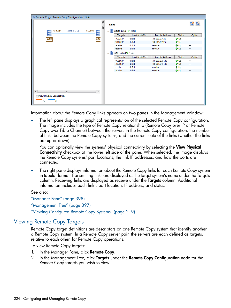 Viewing remote copy targets | HP 3PAR Operating System Software User Manual | Page 224 / 426