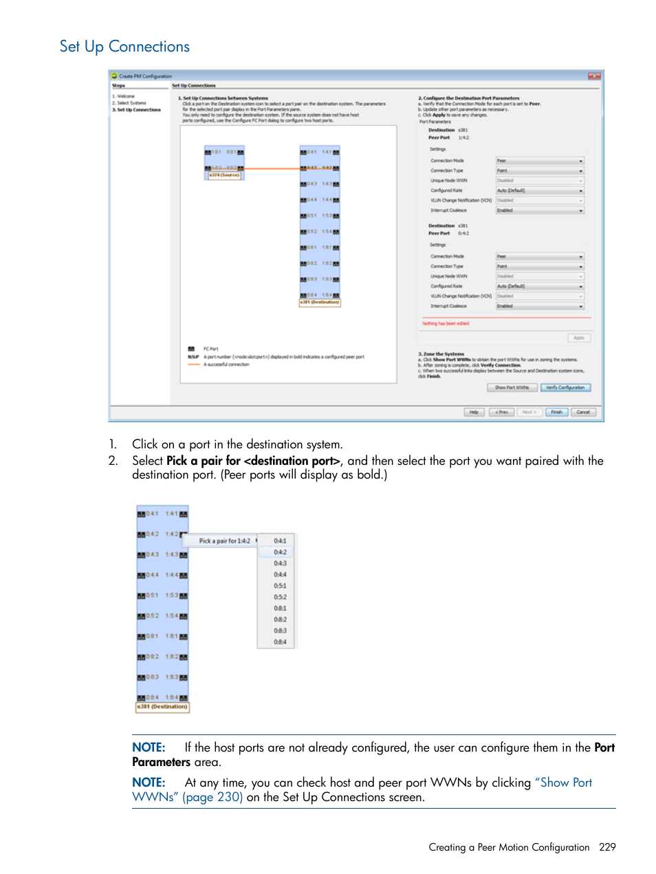 Set up connections | HP 3PAR Operating System Software User Manual | Page 229 / 426