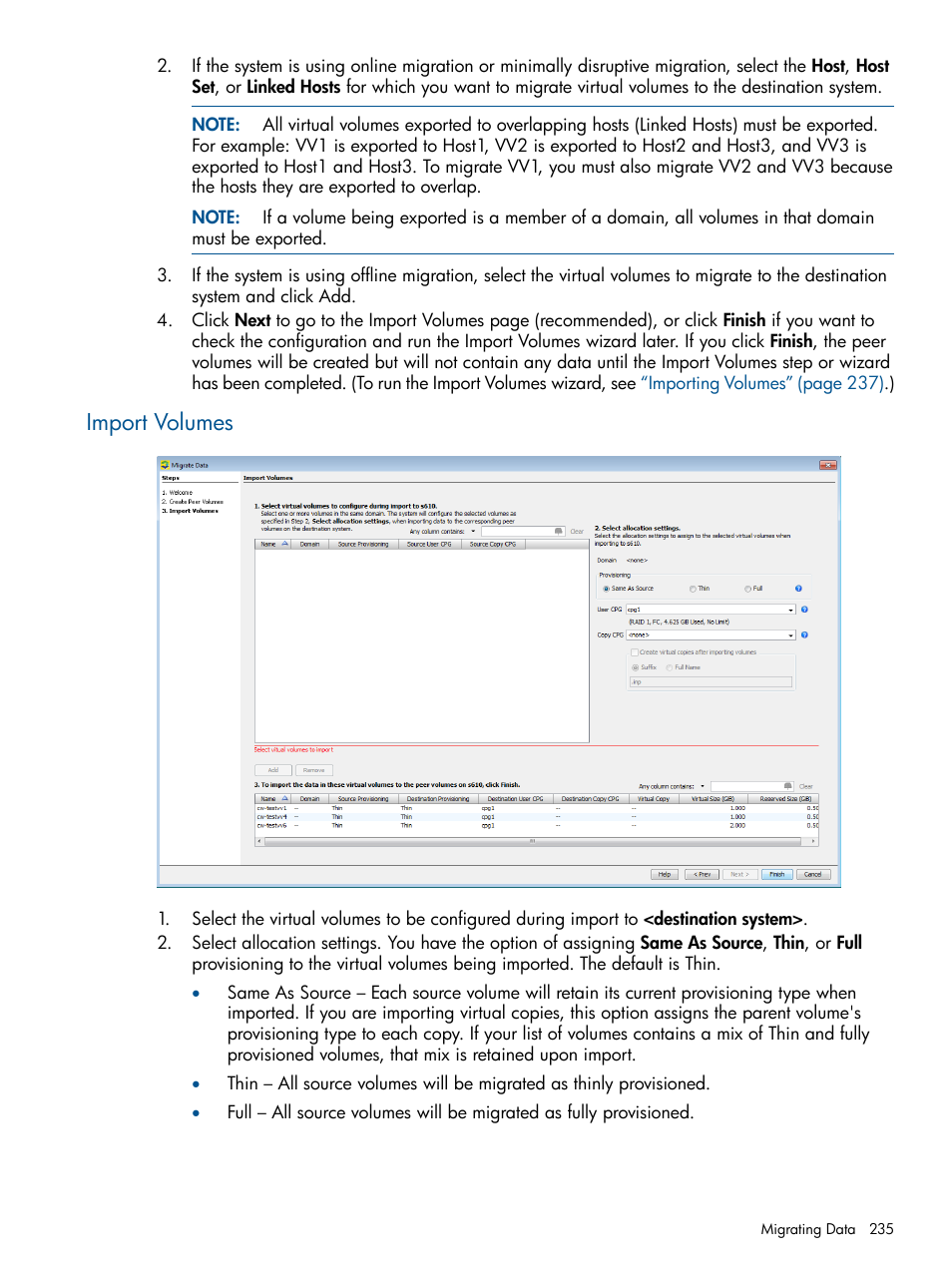 Import volumes | HP 3PAR Operating System Software User Manual | Page 235 / 426