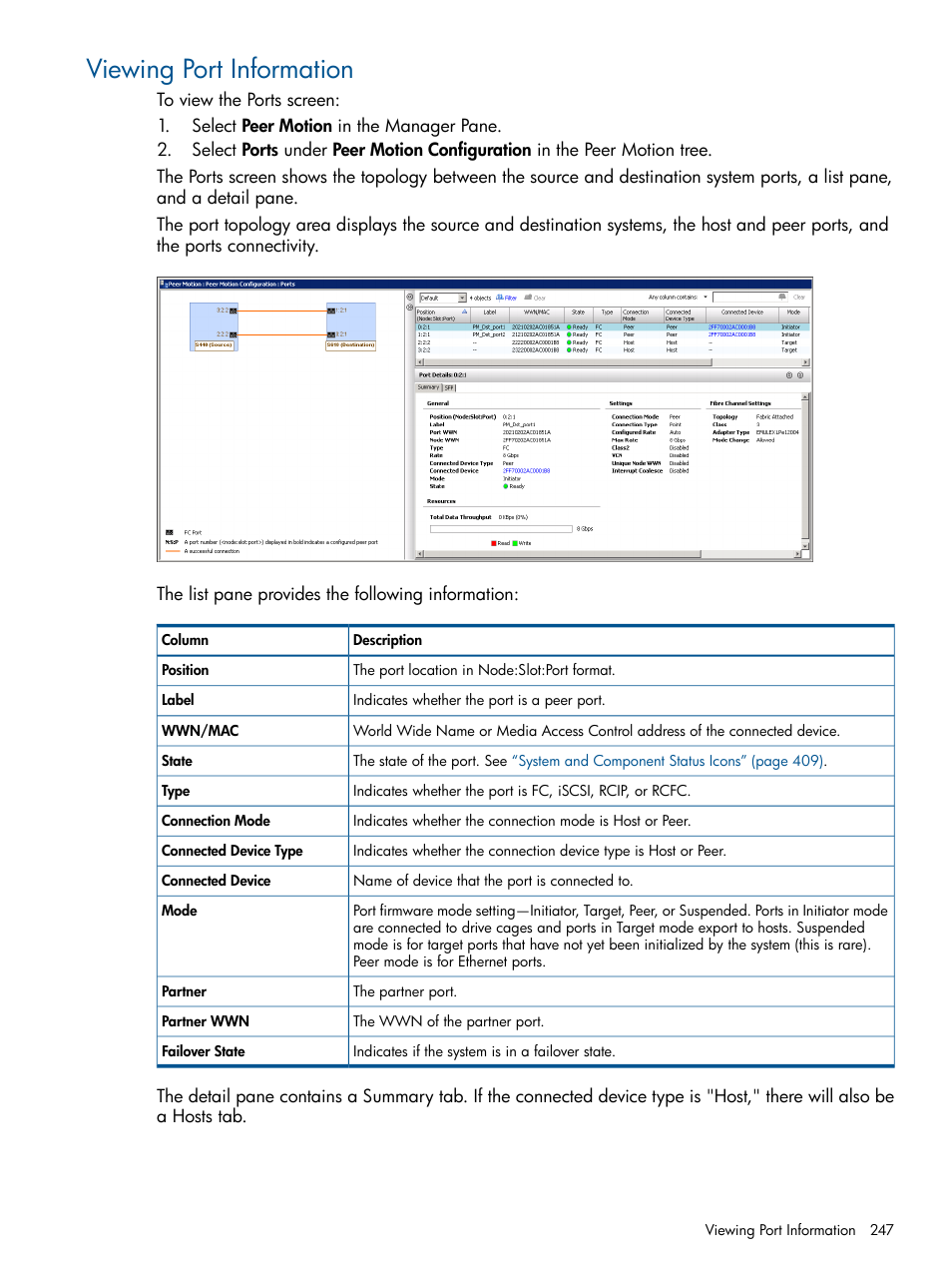 Viewing port information | HP 3PAR Operating System Software User Manual | Page 247 / 426