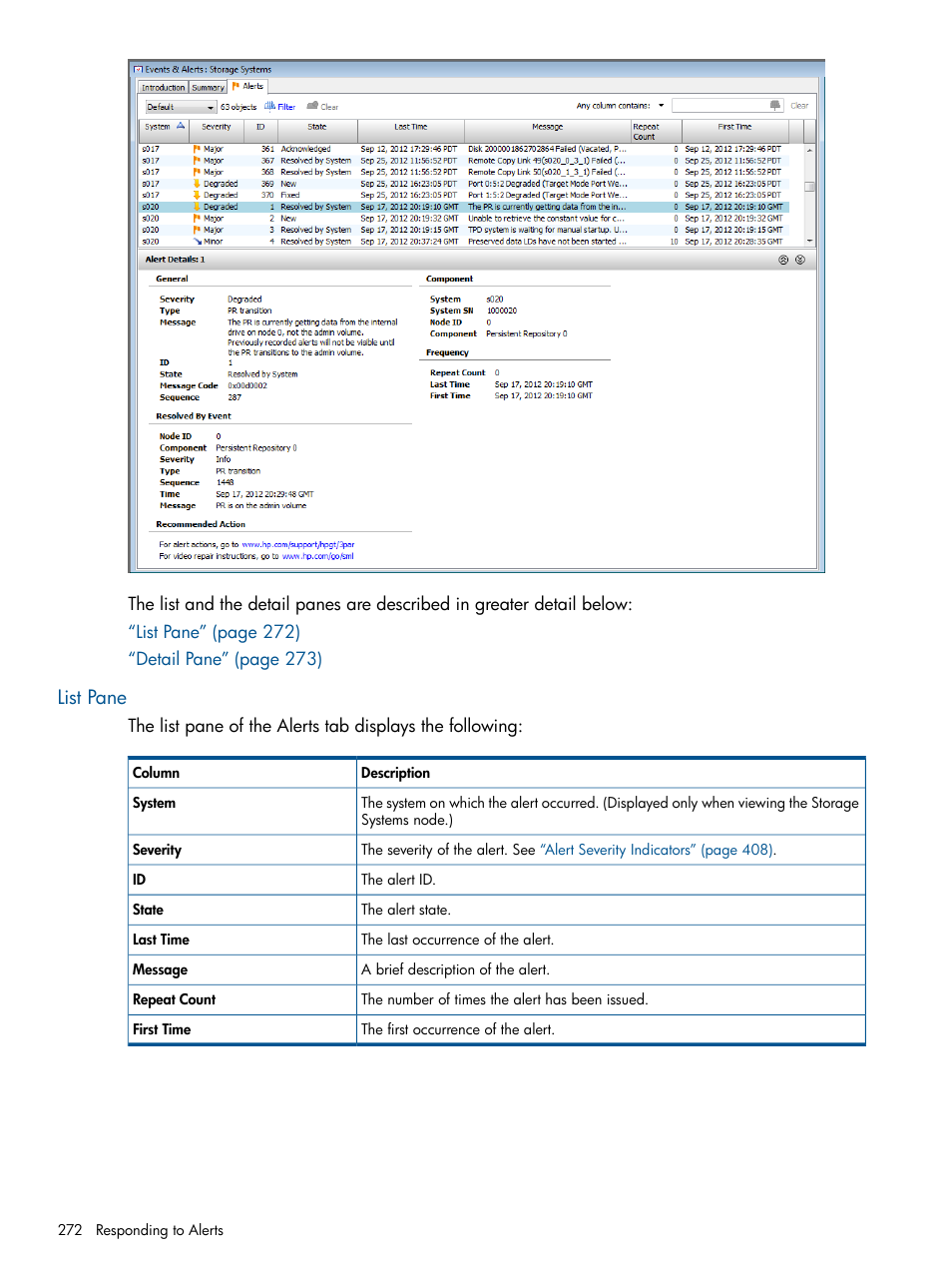 List pane | HP 3PAR Operating System Software User Manual | Page 272 / 426