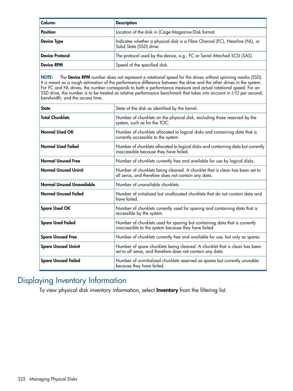 Displaying inventory information | HP 3PAR Operating System Software User Manual | Page 322 / 426