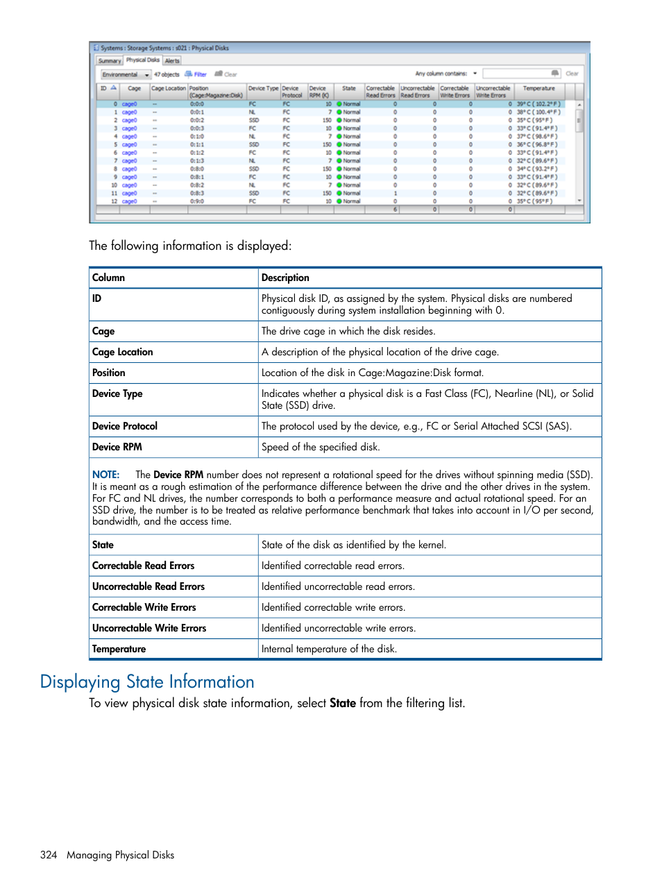 Displaying state information | HP 3PAR Operating System Software User Manual | Page 324 / 426