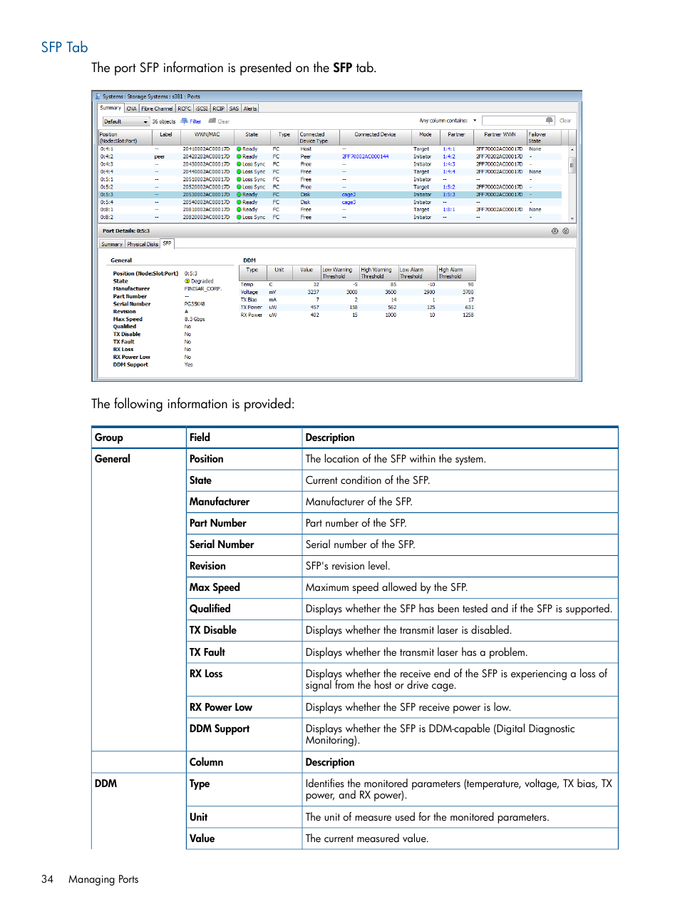 Sfp tab | HP 3PAR Operating System Software User Manual | Page 34 / 426