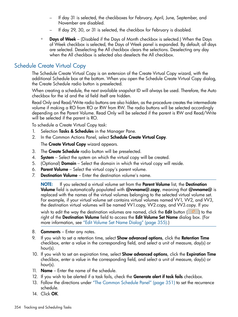 Schedule create virtual copy | HP 3PAR Operating System Software User Manual | Page 354 / 426