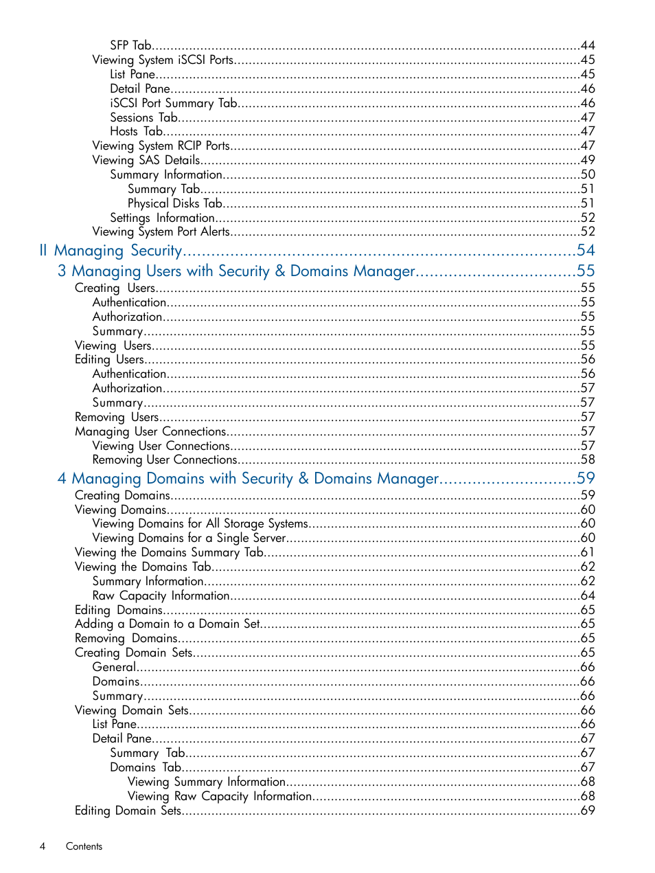 4 managing domains with security & domains manager | HP 3PAR Operating System Software User Manual | Page 4 / 426