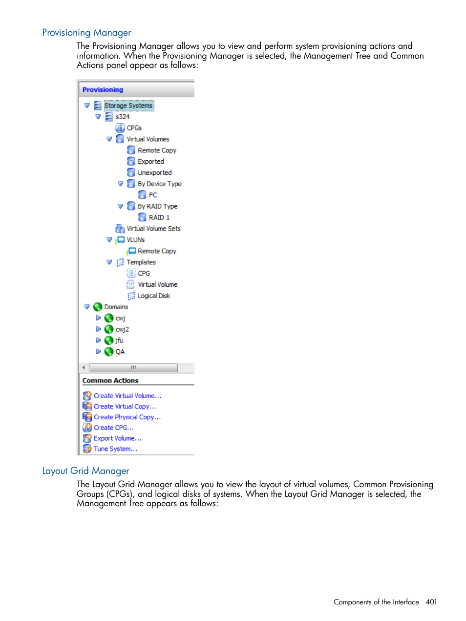 Provisioning manager, Layout grid manager, Provisioning manager layout grid manager | HP 3PAR Operating System Software User Manual | Page 401 / 426