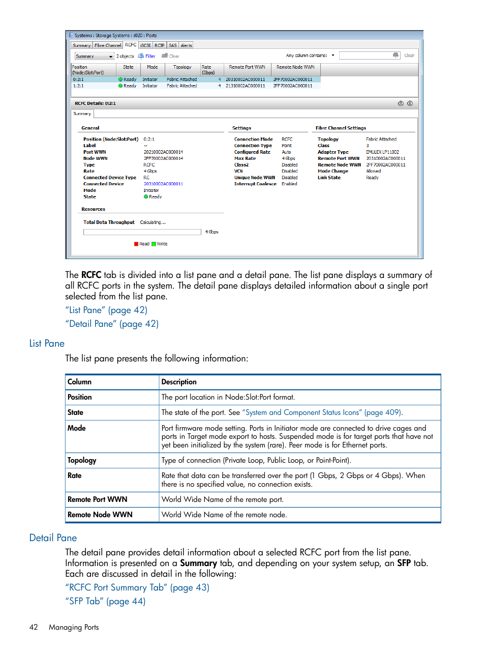 List pane, Detail pane, List pane detail pane | HP 3PAR Operating System Software User Manual | Page 42 / 426