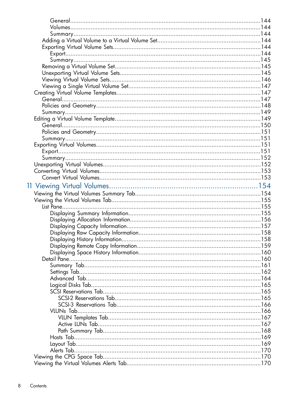 11 viewing virtual volumes | HP 3PAR Operating System Software User Manual | Page 8 / 426