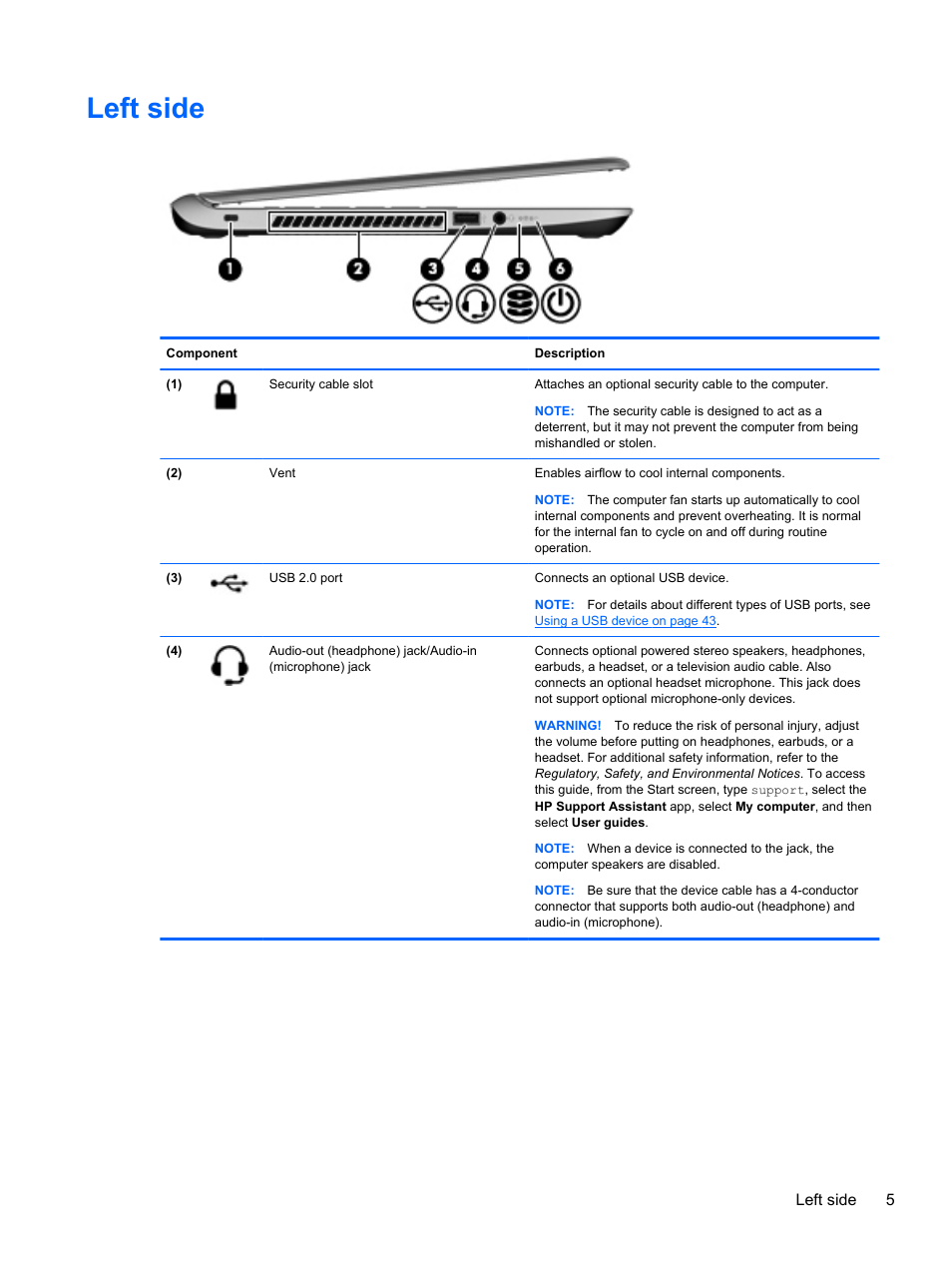 Left side | HP Pavilion TouchSmart 14-f040ca Sleekbook User Manual | Page 15 / 80