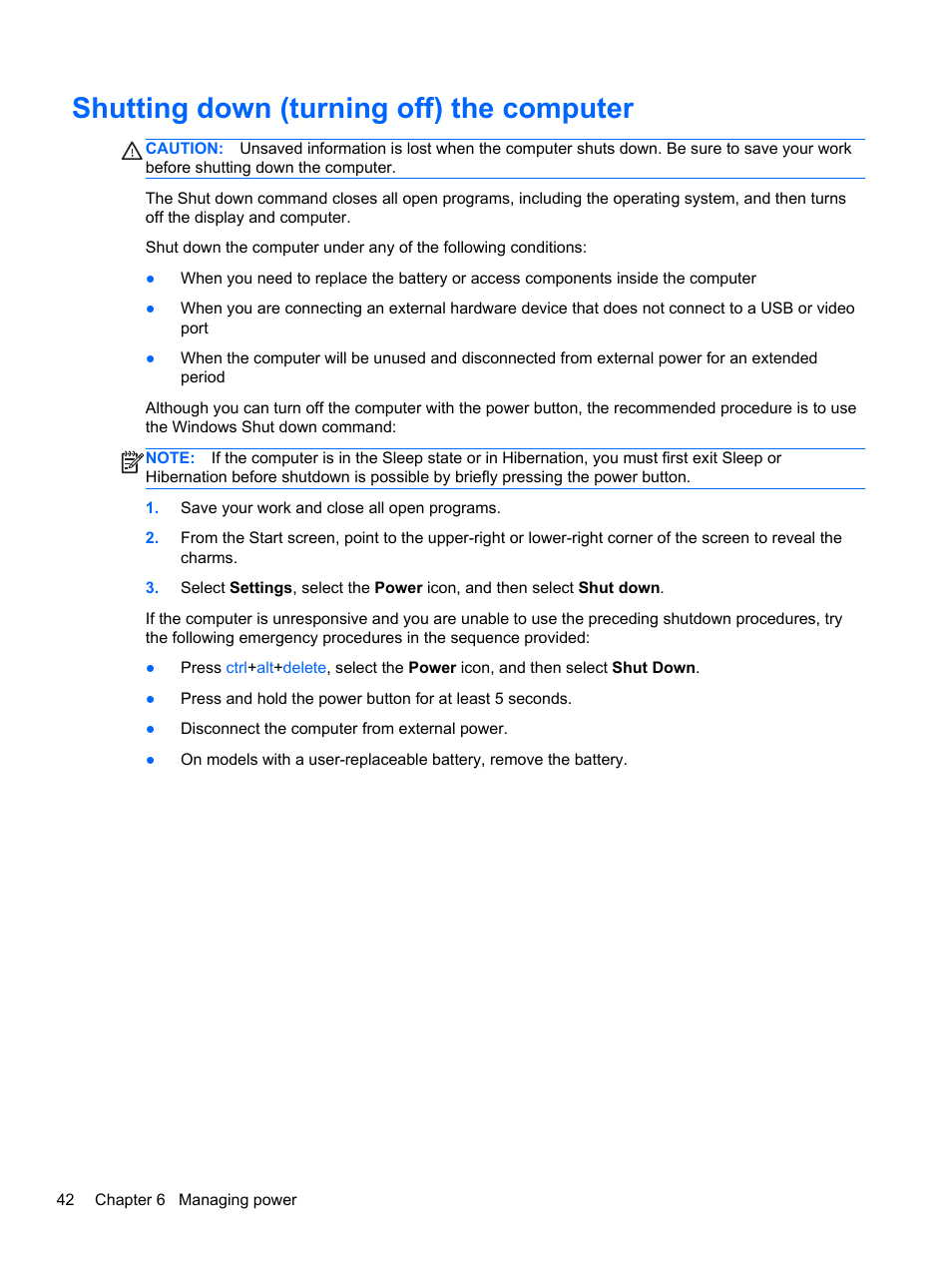 Shutting down (turning off) the computer | HP Pavilion TouchSmart 14-f040ca Sleekbook User Manual | Page 52 / 80