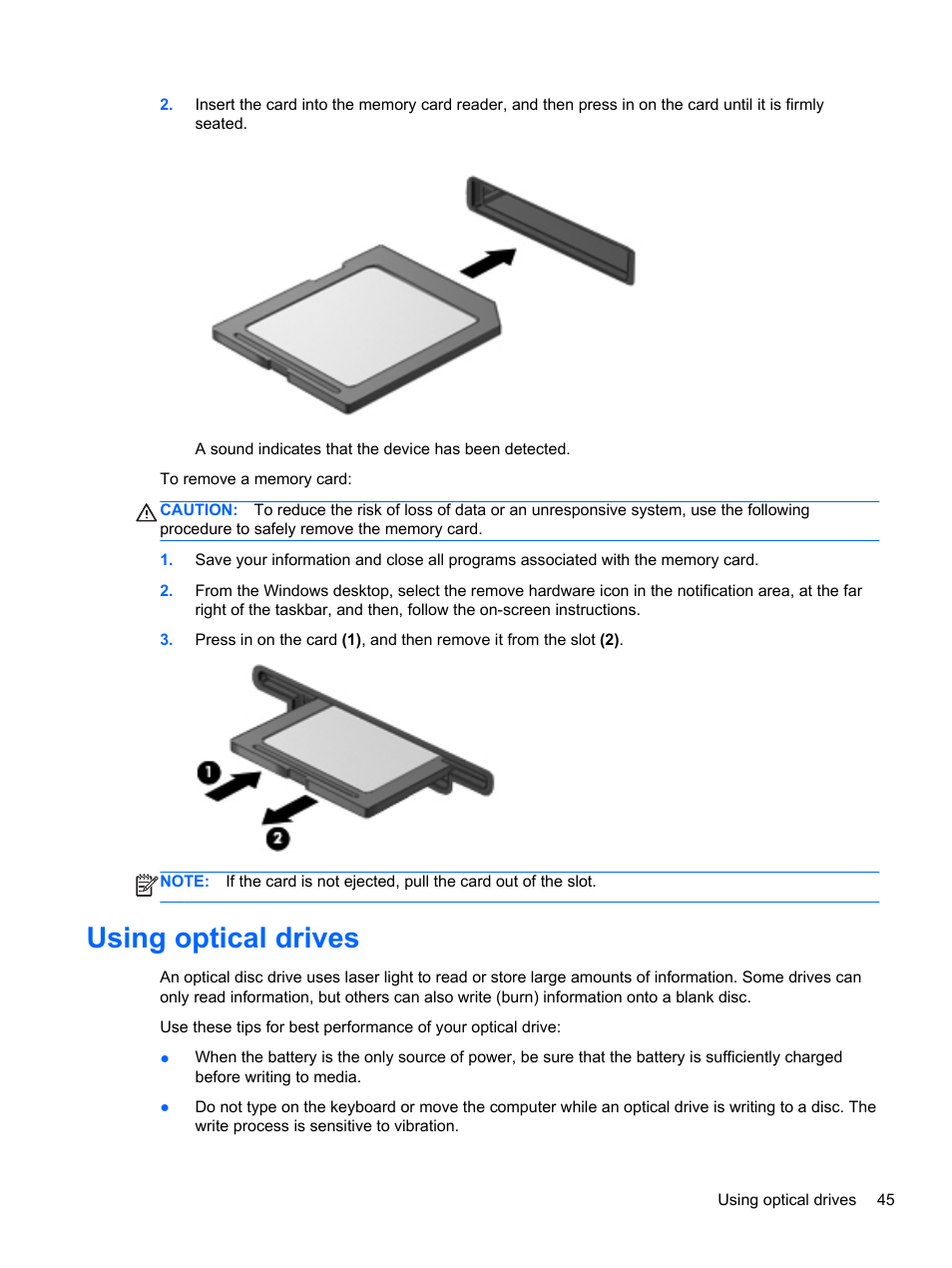 Using optical drives | HP Pavilion TouchSmart 14-f040ca Sleekbook User Manual | Page 55 / 80