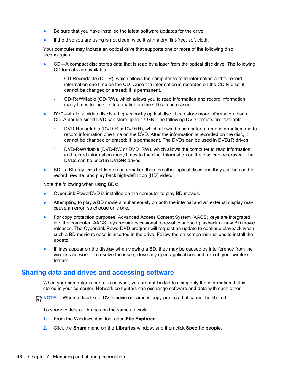 Sharing data and drives and accessing software | HP Pavilion TouchSmart 14-f040ca Sleekbook User Manual | Page 56 / 80