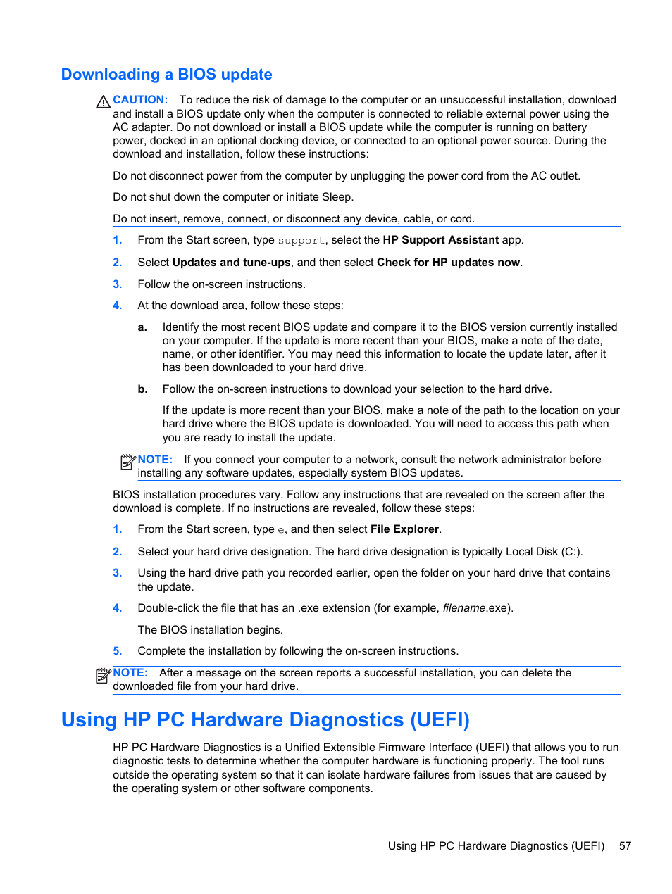 Downloading a bios update, Using hp pc hardware diagnostics (uefi) | HP Pavilion TouchSmart 14-f040ca Sleekbook User Manual | Page 67 / 80