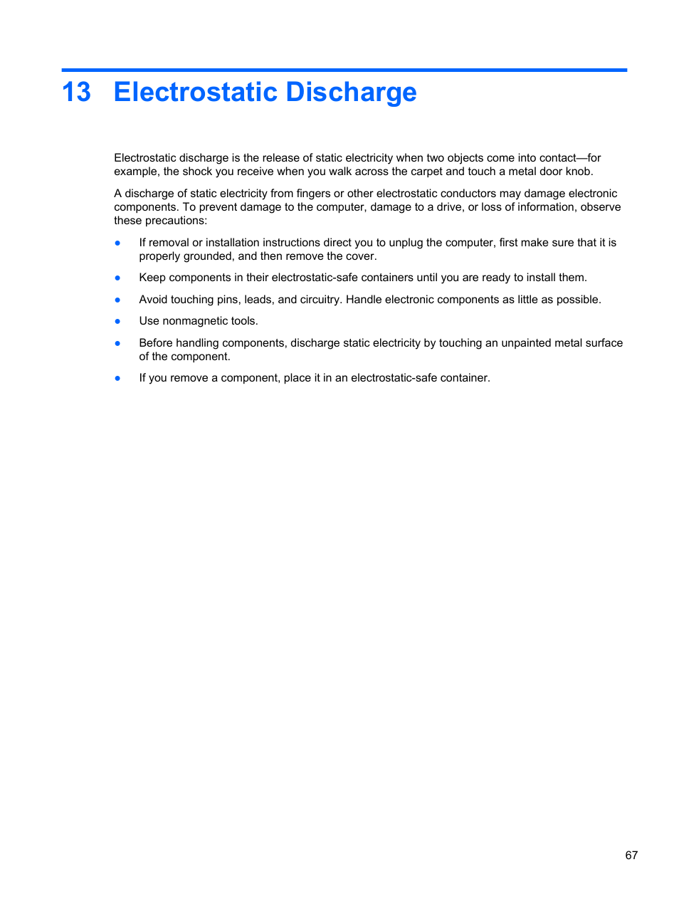 Electrostatic discharge, 13 electrostatic discharge | HP Pavilion TouchSmart 14-f040ca Sleekbook User Manual | Page 77 / 80