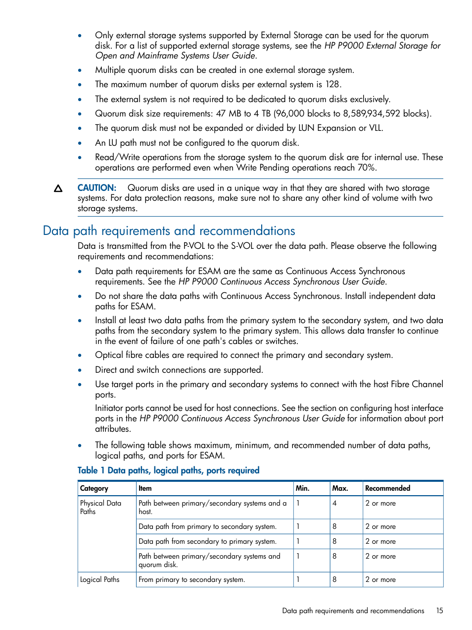 Data path requirements and recommendations, Data path requirements | HP XP P9500 Storage User Manual | Page 15 / 81