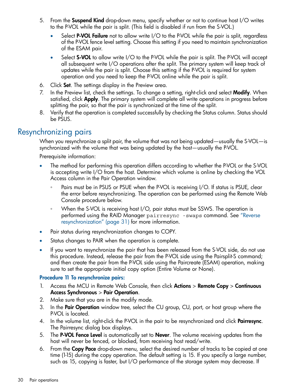 Resynchronizing pairs | HP XP P9500 Storage User Manual | Page 30 / 81