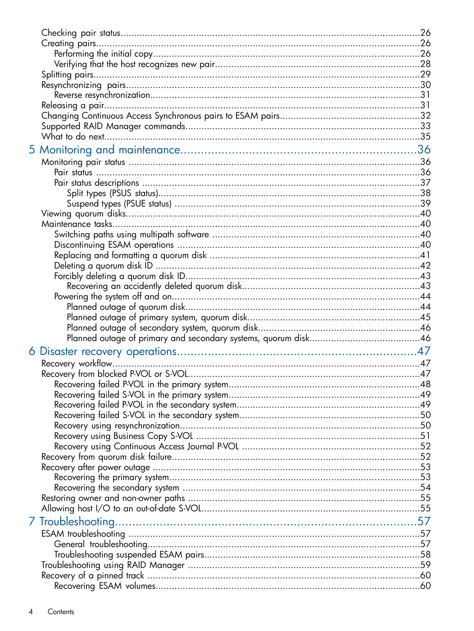 5 monitoring and maintenance, 6 disaster recovery operations, 7 troubleshooting | HP XP P9500 Storage User Manual | Page 4 / 81