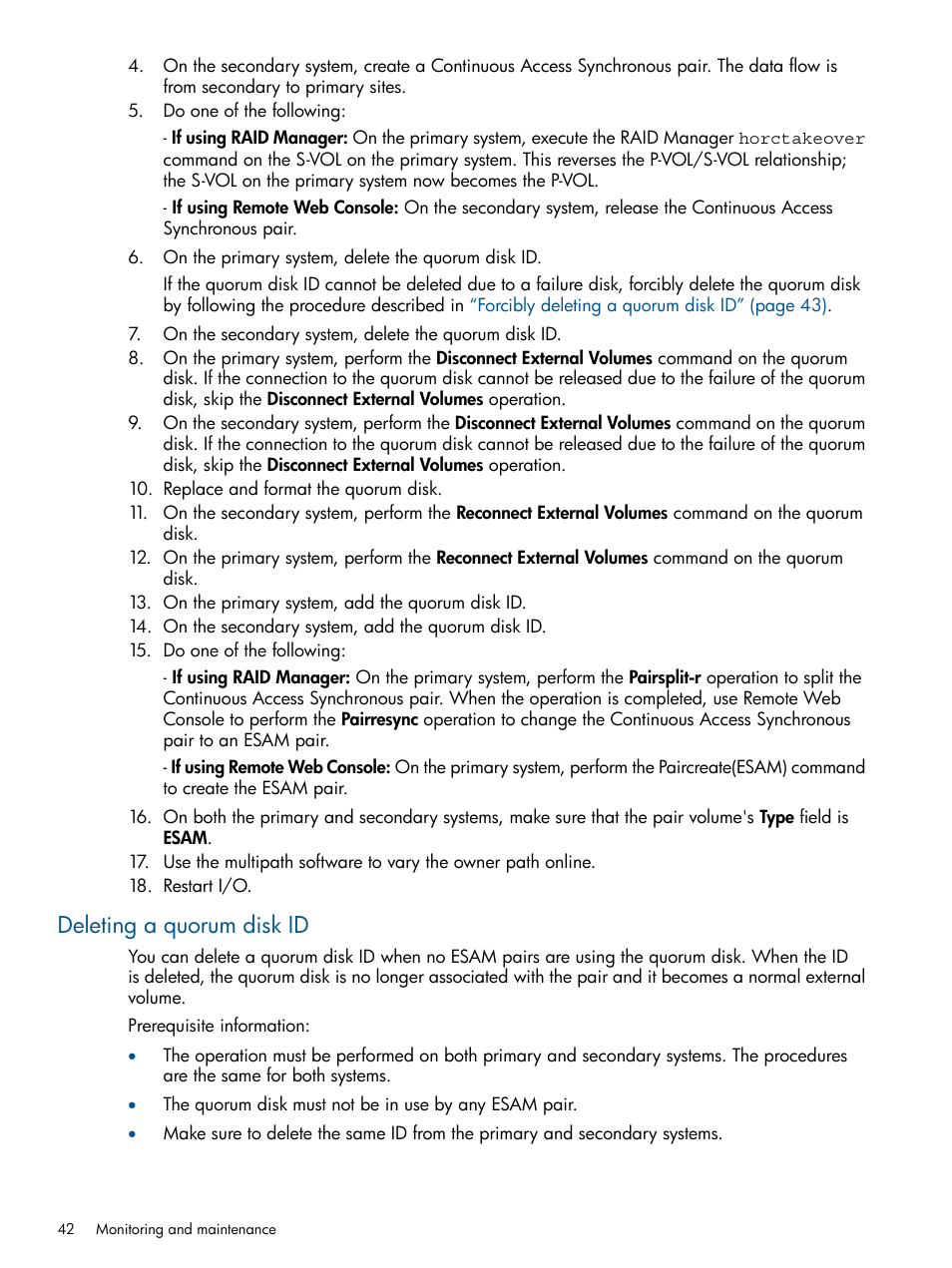 Deleting a quorum disk id, Deleting a quorum | HP XP P9500 Storage User Manual | Page 42 / 81