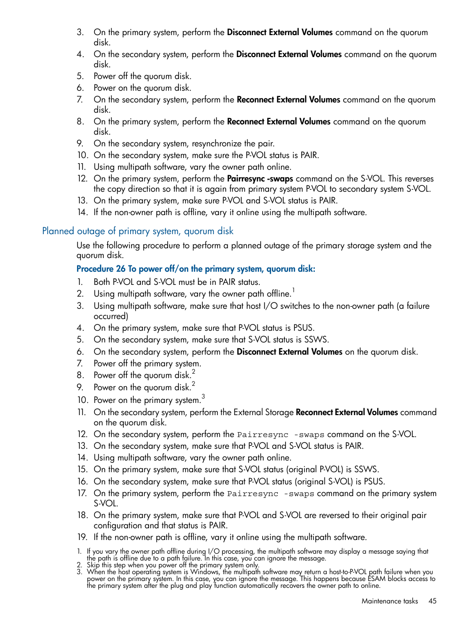 Planned outage of primary system, quorum disk | HP XP P9500 Storage User Manual | Page 45 / 81