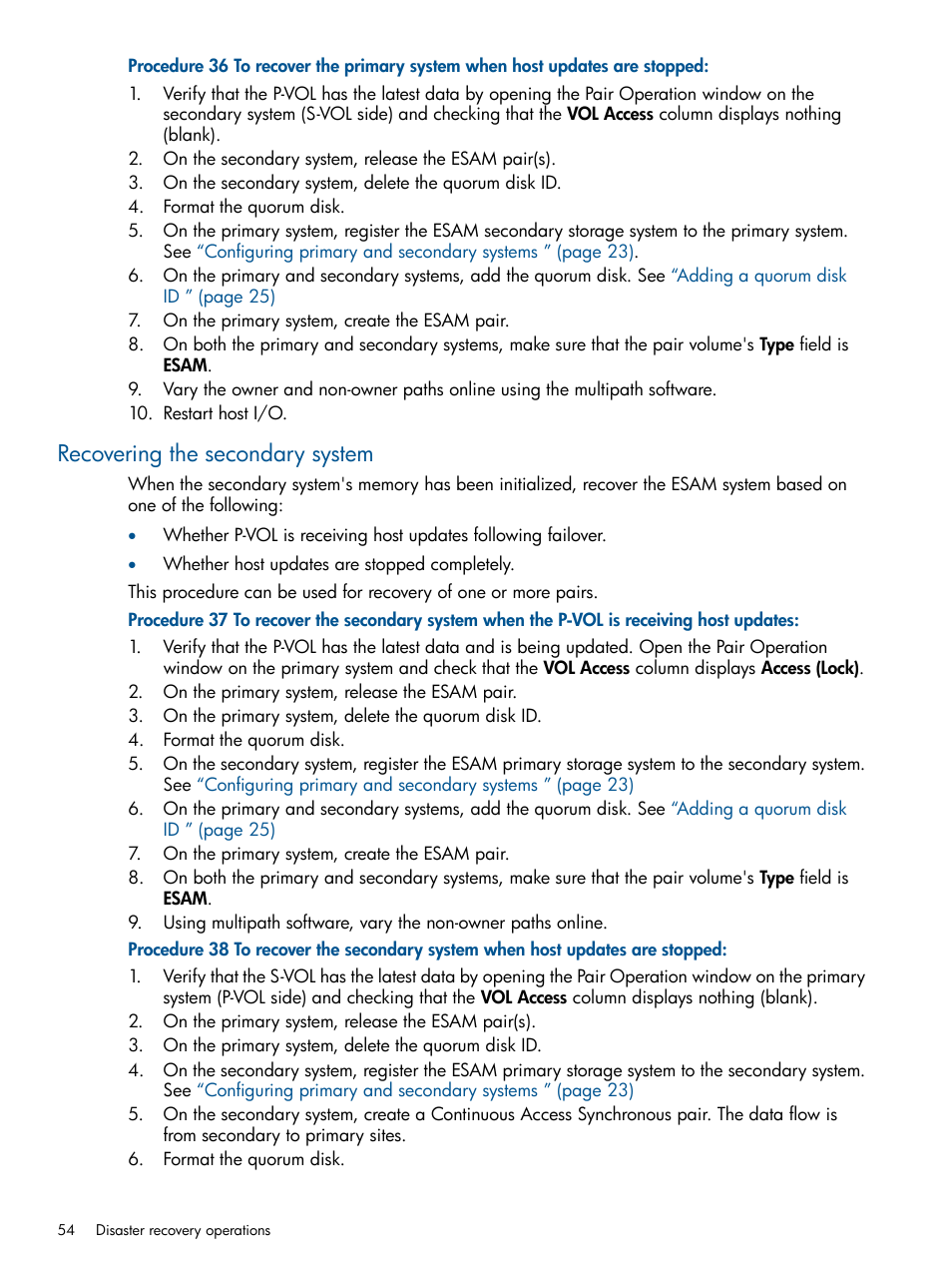 Recovering the secondary system | HP XP P9500 Storage User Manual | Page 54 / 81