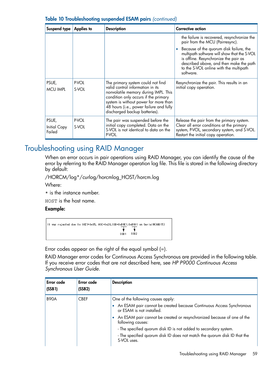 Troubleshooting using raid manager | HP XP P9500 Storage User Manual | Page 59 / 81