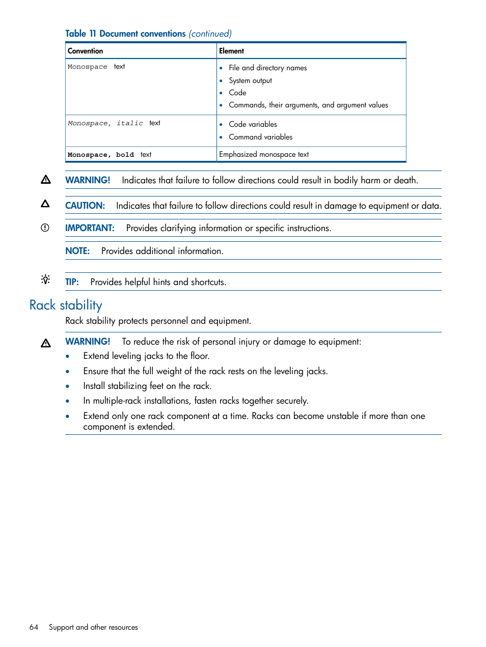 Rack stability | HP XP P9500 Storage User Manual | Page 64 / 81
