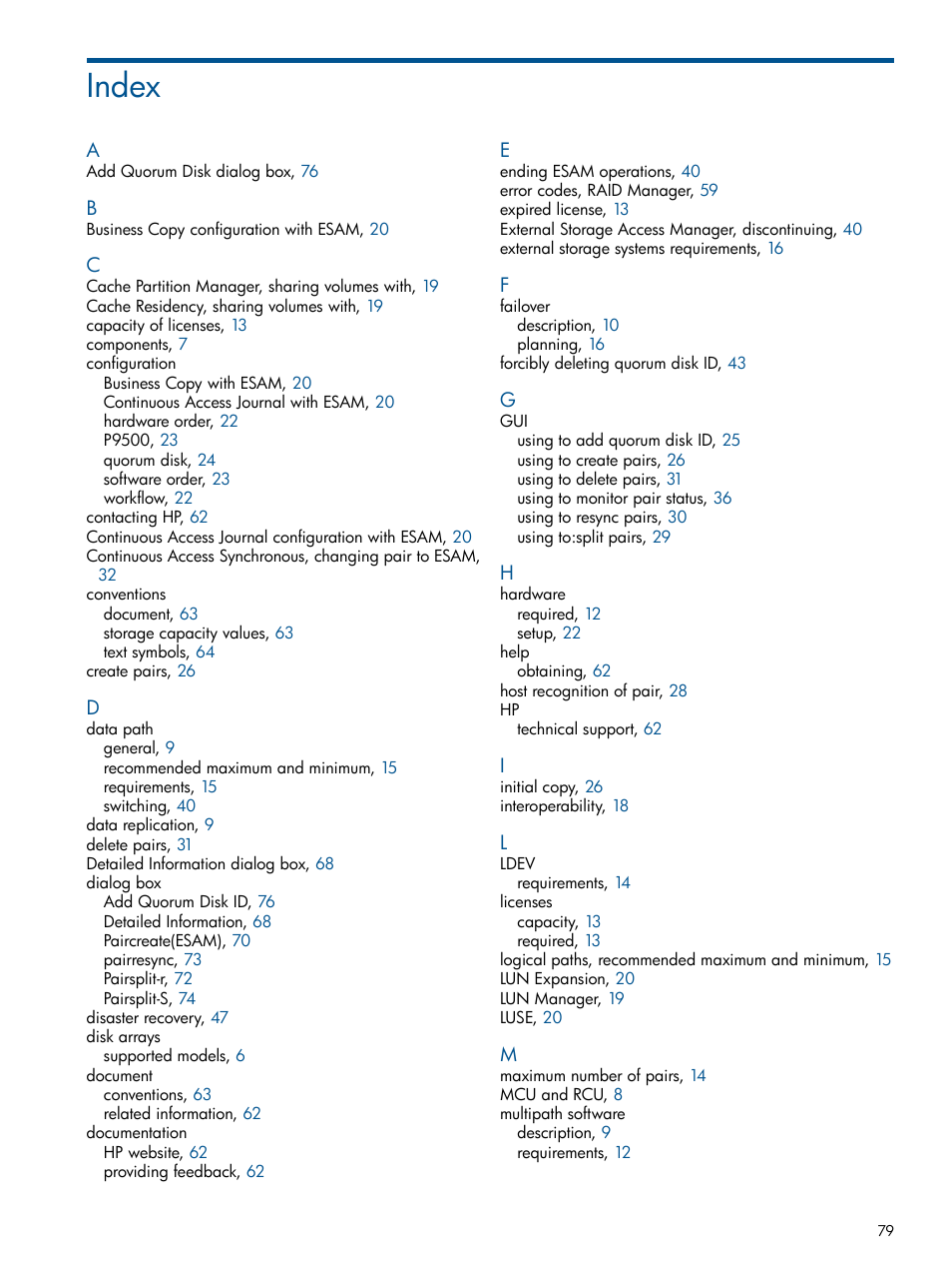 Index | HP XP P9500 Storage User Manual | Page 79 / 81