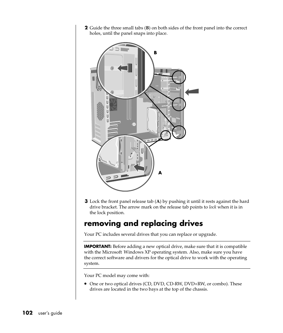 Removing and replacing drives | HP Pavilion a387x Desktop PC User Manual | Page 110 / 158