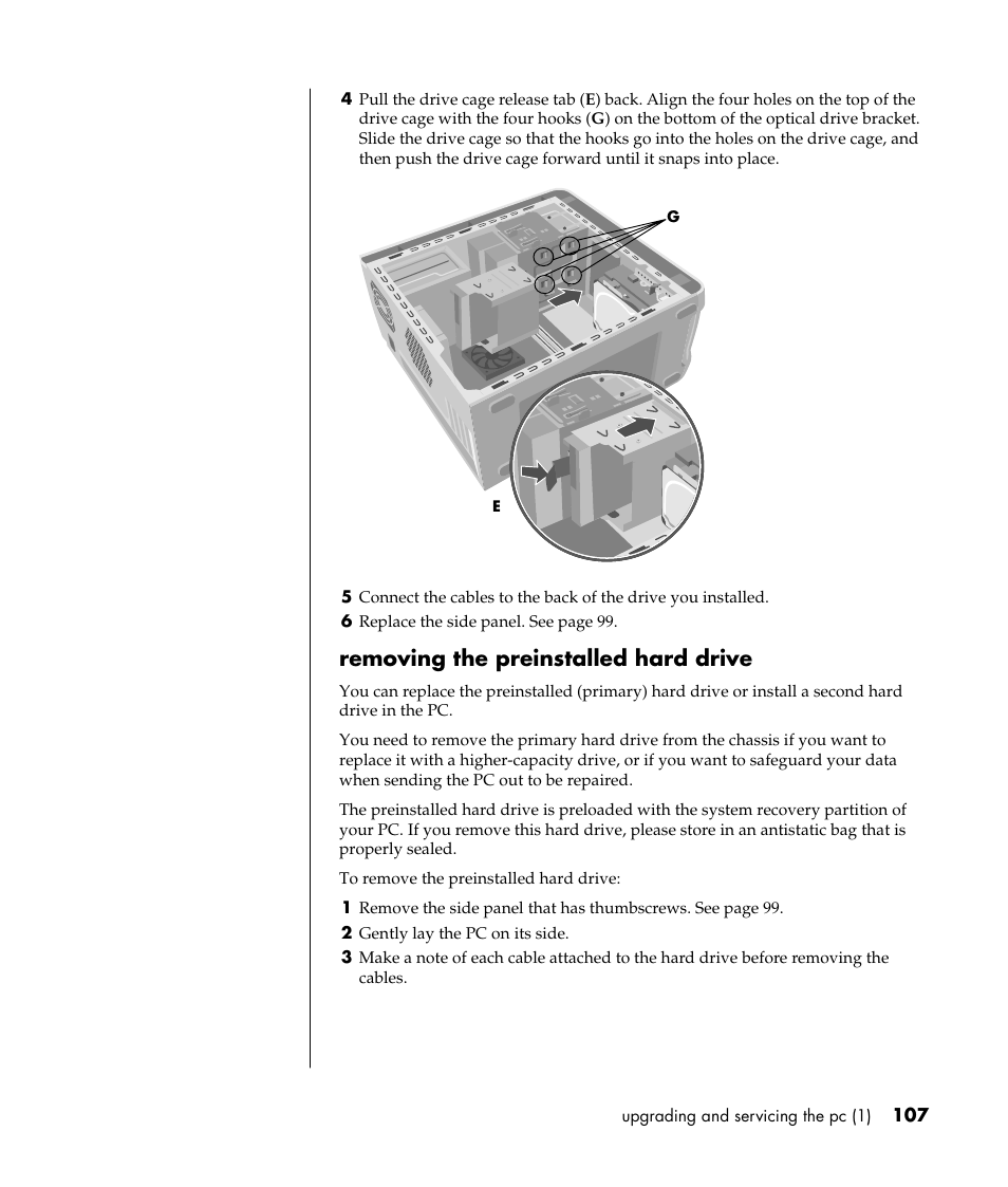 Removing the preinstalled hard drive | HP Pavilion a387x Desktop PC User Manual | Page 115 / 158