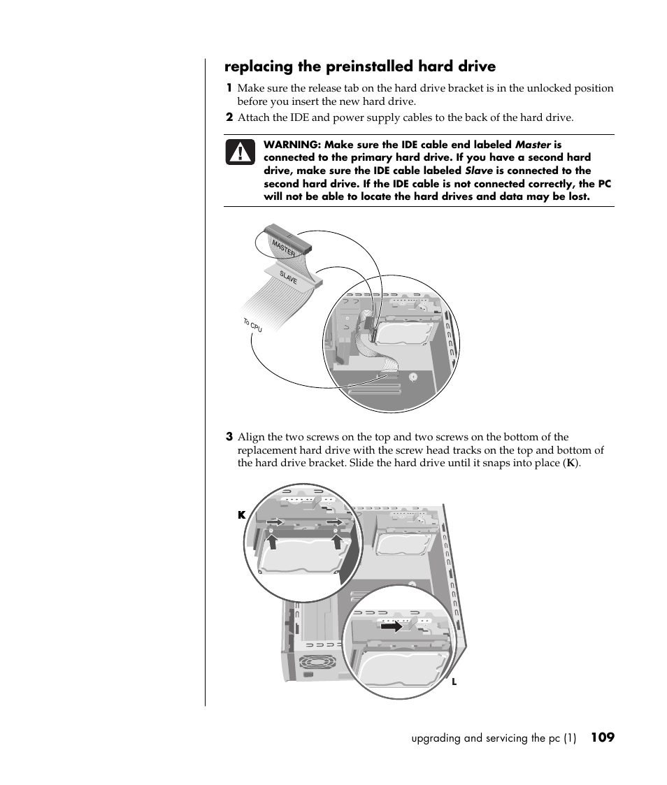 Replacing the preinstalled hard drive | HP Pavilion a387x Desktop PC User Manual | Page 117 / 158