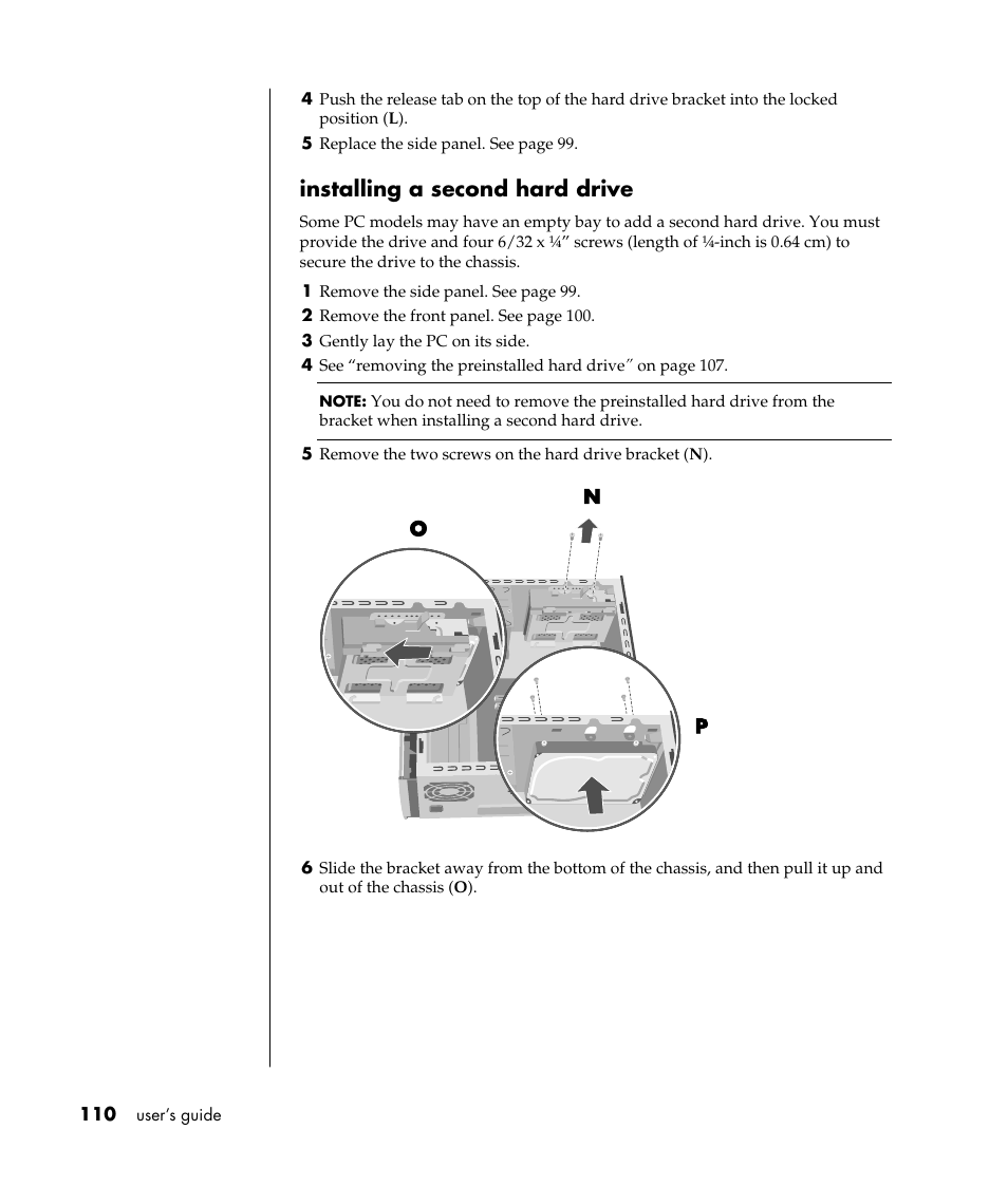 Installing a second hard drive | HP Pavilion a387x Desktop PC User Manual | Page 118 / 158