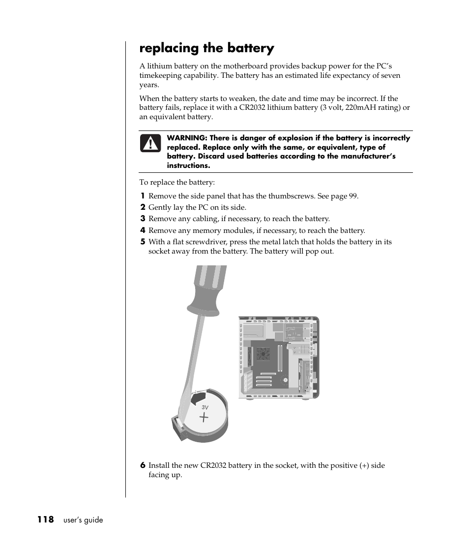 Replacing the battery | HP Pavilion a387x Desktop PC User Manual | Page 126 / 158