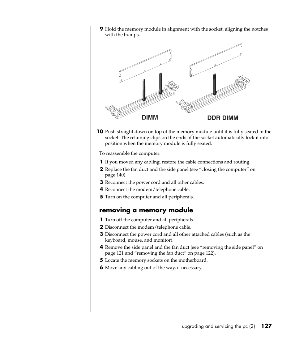 Dimm ddr dimm | HP Pavilion a387x Desktop PC User Manual | Page 135 / 158