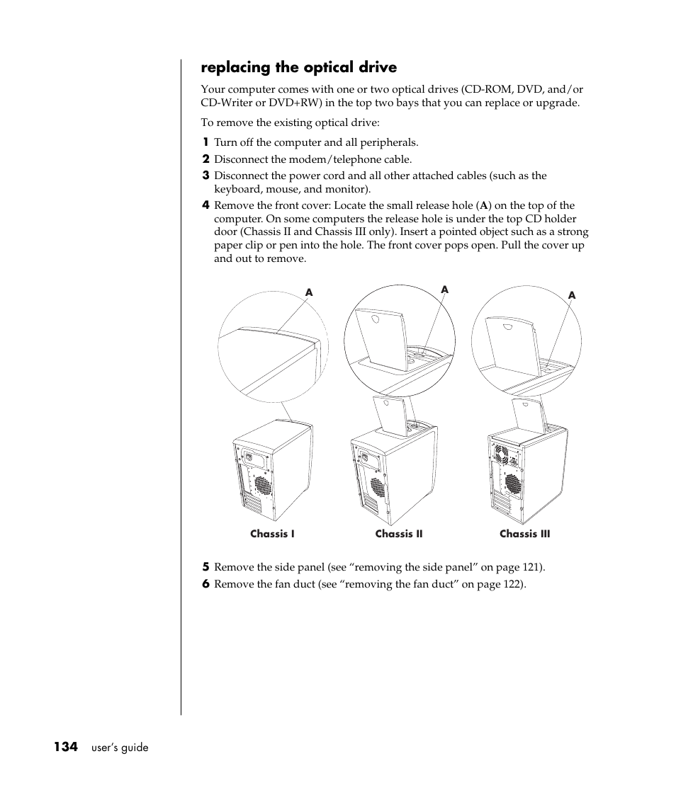 Replacing the optical drive | HP Pavilion a387x Desktop PC User Manual | Page 142 / 158