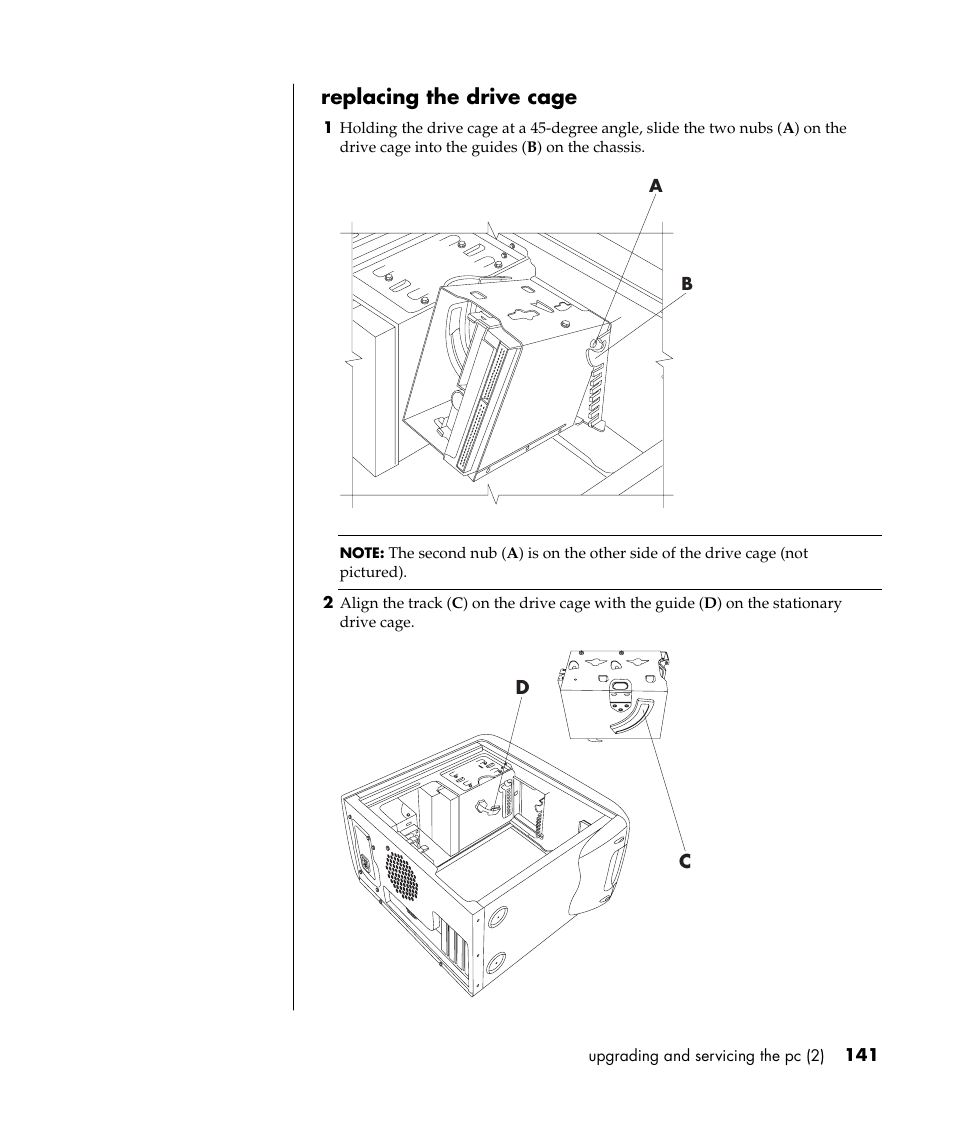 Replacing the drive cage | HP Pavilion a387x Desktop PC User Manual | Page 149 / 158