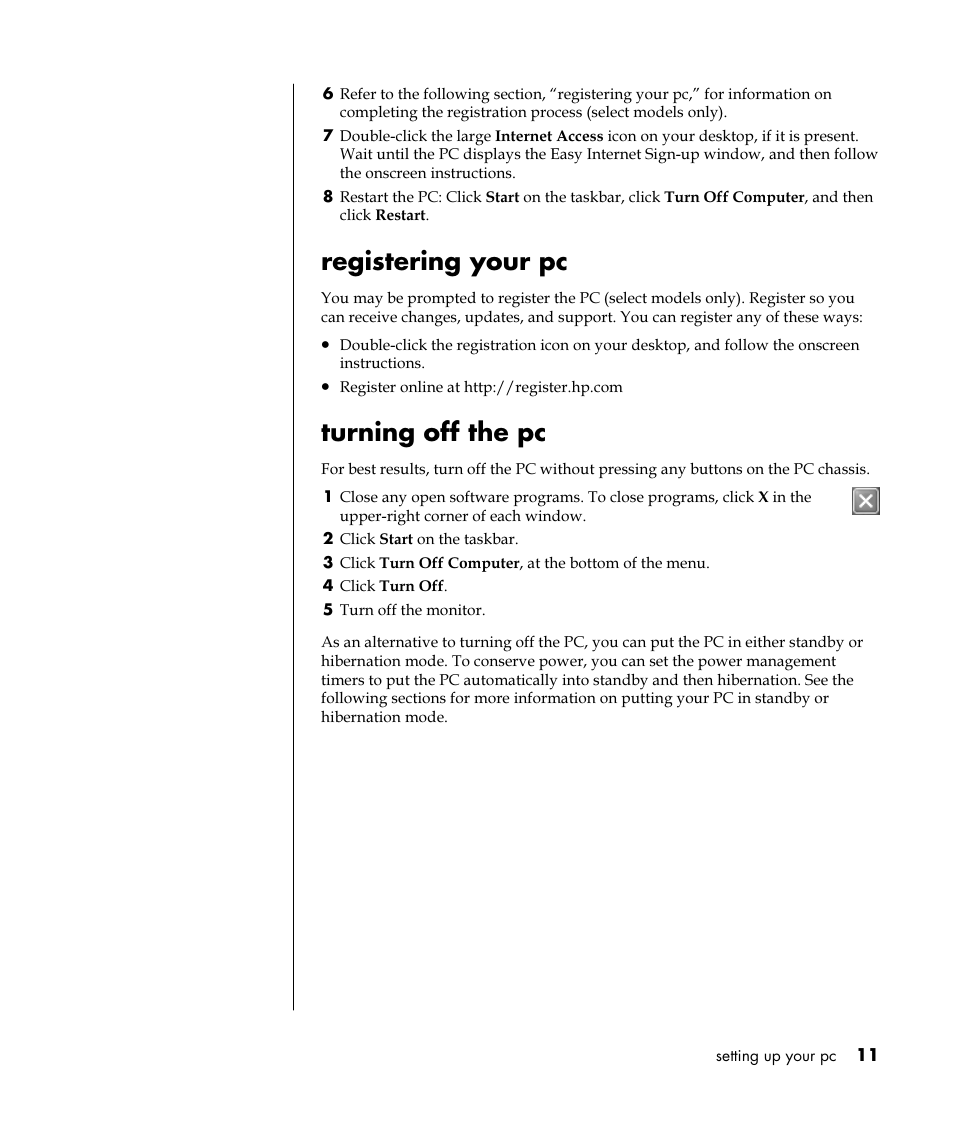 Registering your pc, Turning off the pc | HP Pavilion a387x Desktop PC User Manual | Page 19 / 158