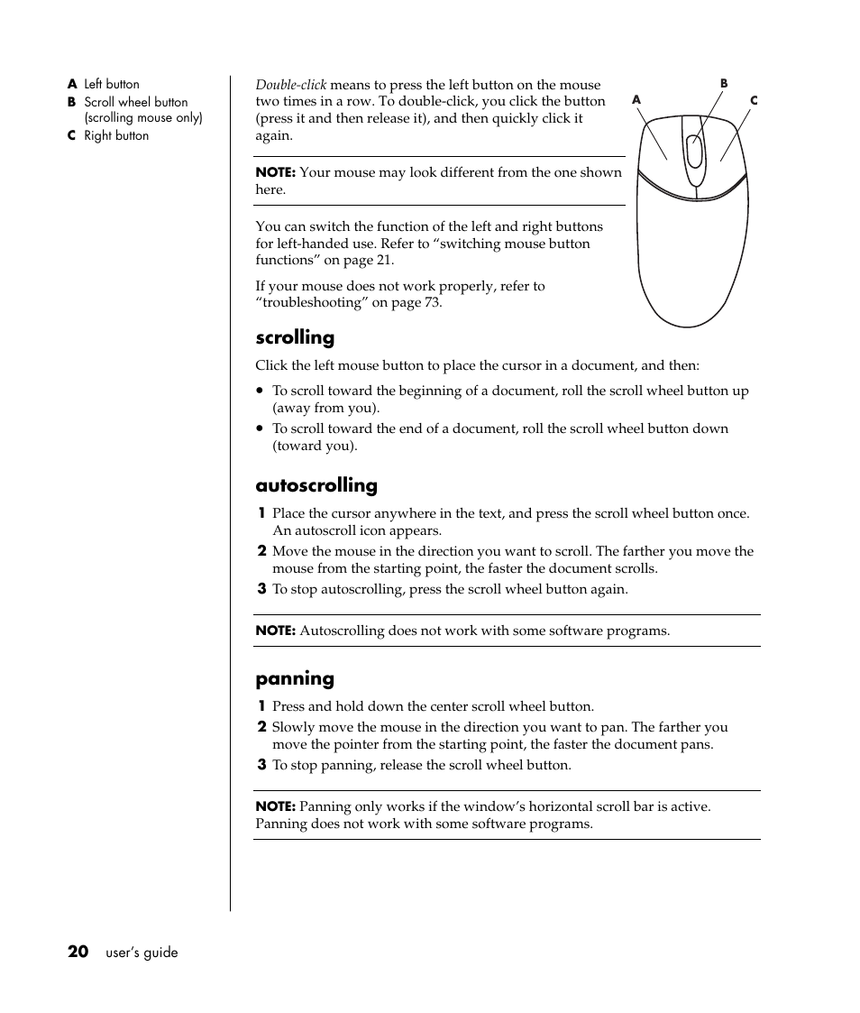 Scrolling, Autoscrolling, Panning | HP Pavilion a387x Desktop PC User Manual | Page 28 / 158